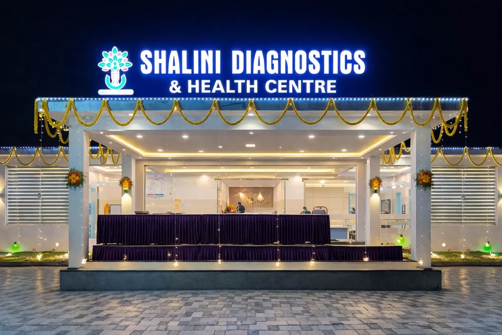 Diagnostics center in Koppa – Shalini Diagnostics building exterior